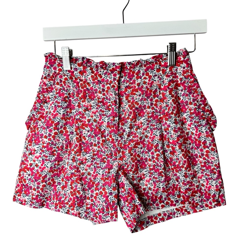 J Crew Liberty of London Red Floral Wiltshire Ruffle Shorts 00